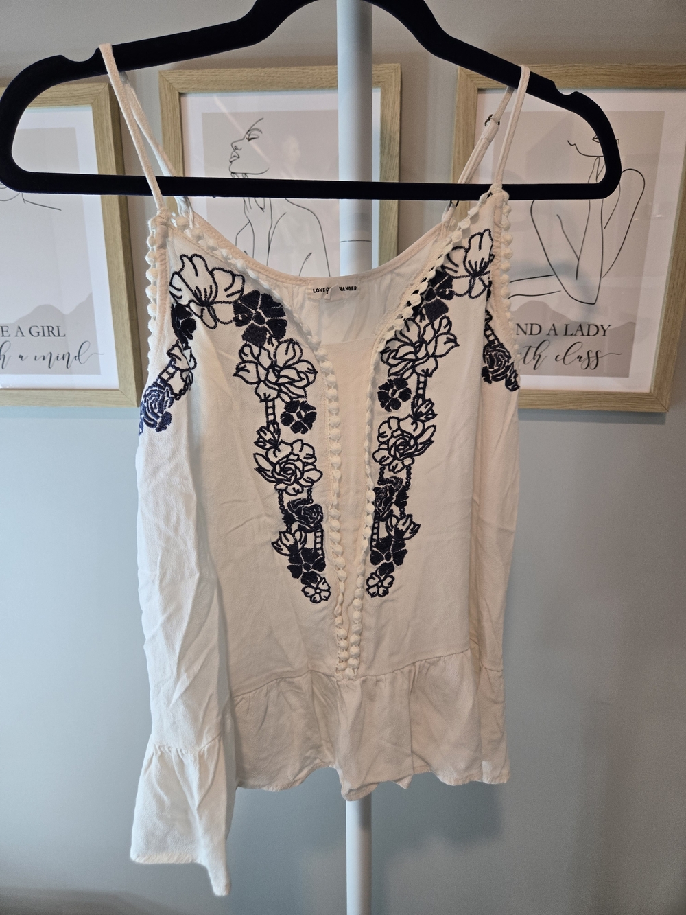 love on a hanger Ivory Camisole with Navy Floral Embroidery